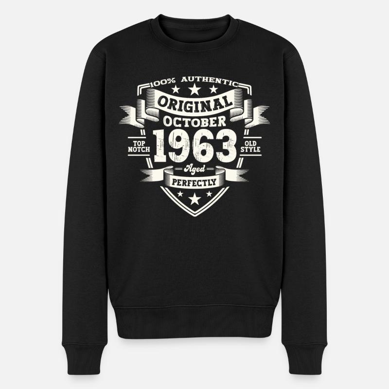60. Geburtstag Mann Original Oktober Jahrgang 1963 - Männer Premium Bio Pullover - Schwarz