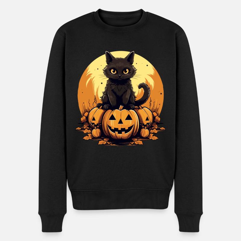 Chat à la citrouille Halloween - Pull Premium bio Homme - noir