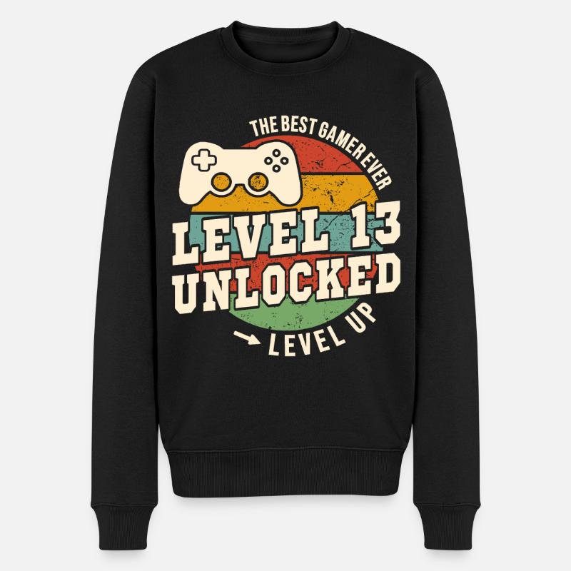 Stufe 13 freigeschaltet – 13. Jahrestag - Männer Premium Bio Pullover - Schwarz
