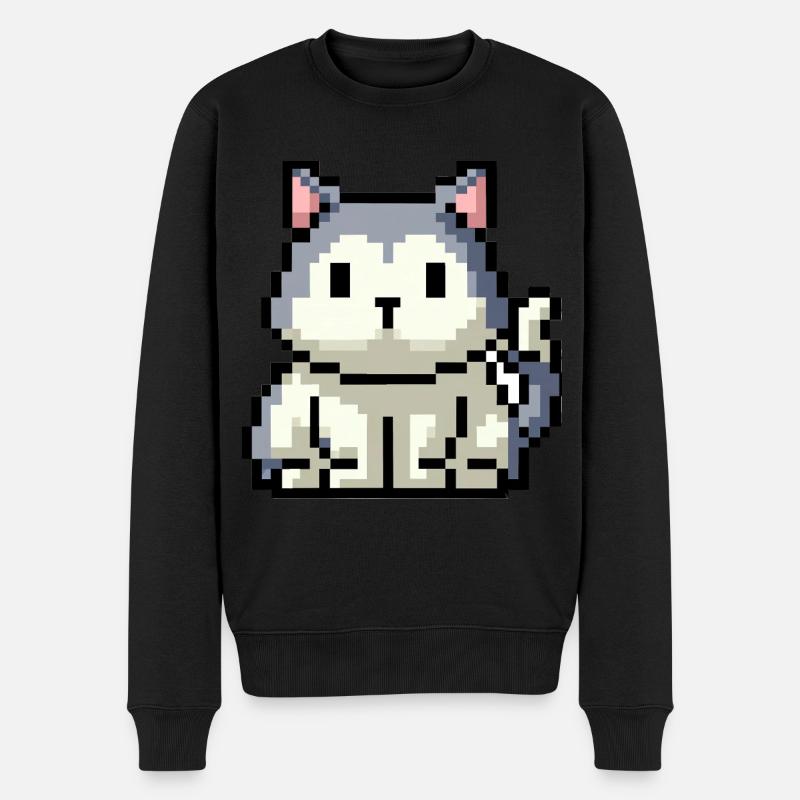 8bit 16bit verpixelt Katze - Männer Premium Bio Pullover - Schwarz