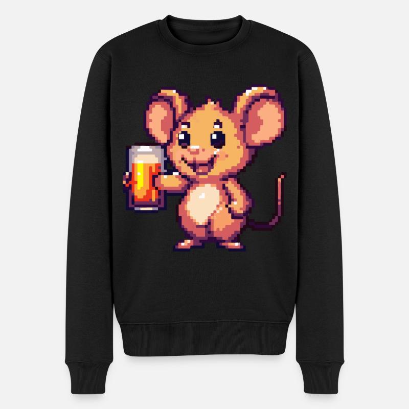 Maus Pixel Bier - Männer Premium Bio Pullover - Schwarz