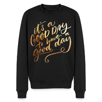 Typography Good Day - Men's Premium Organic Jumper - black - Front - Nico (187cm)