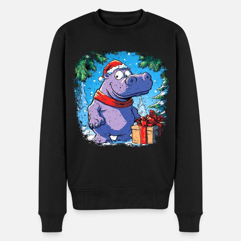 Nilpferde Weihnachten - Männer Premium Bio Pullover - Schwarz