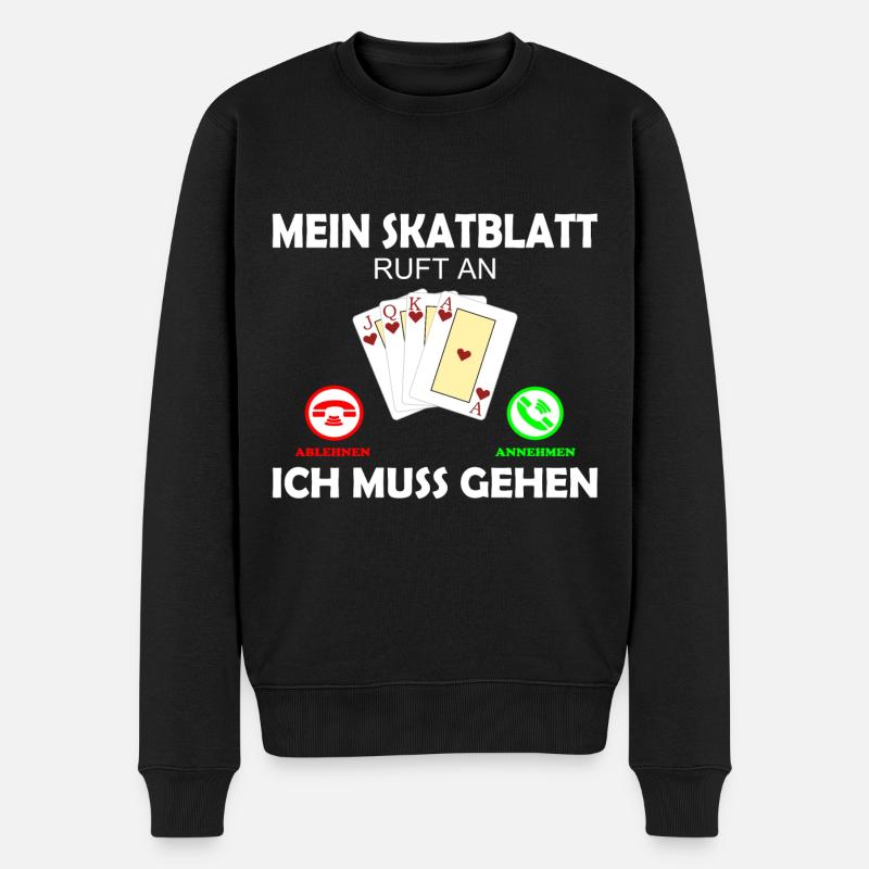 Skat Kartenspiel Lustig Spruch Skatblatt ruft an - Männer Premium Bio Pullover - Schwarz