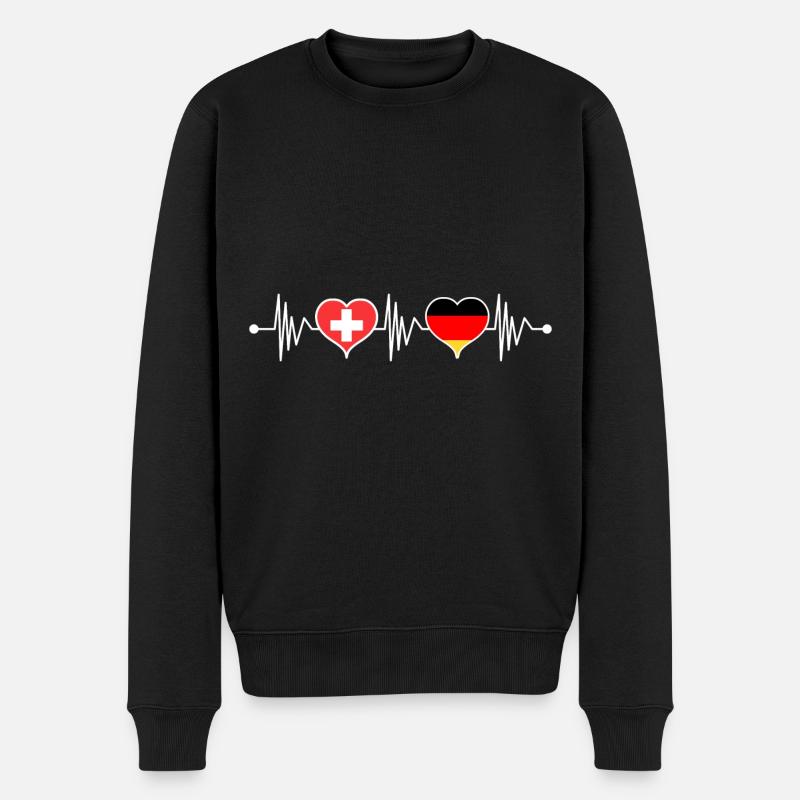 Deutschland Schweiz Schweizer Flagge Herzschlag - Männer Premium Bio Pullover - Schwarz