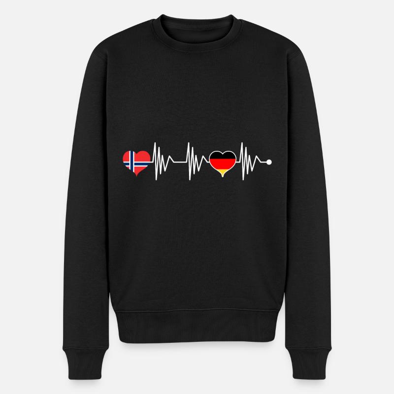 Norwegen und Deutschland Flagge Herzschlag - Männer Premium Bio Pullover - Schwarz