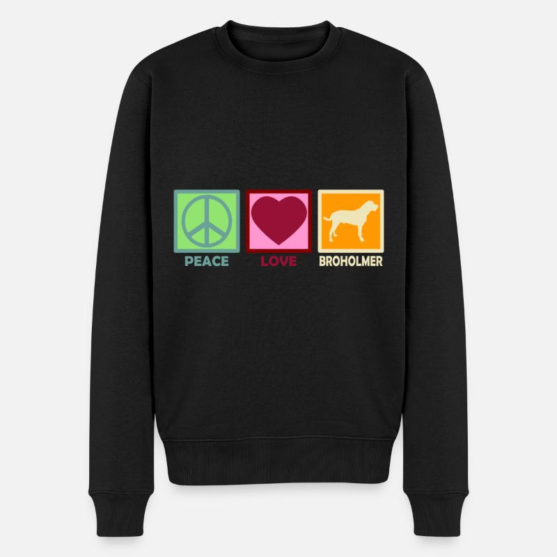 Broholmer Peace Love Spruch Retro - Männer Premium Bio Pullover - Schwarz