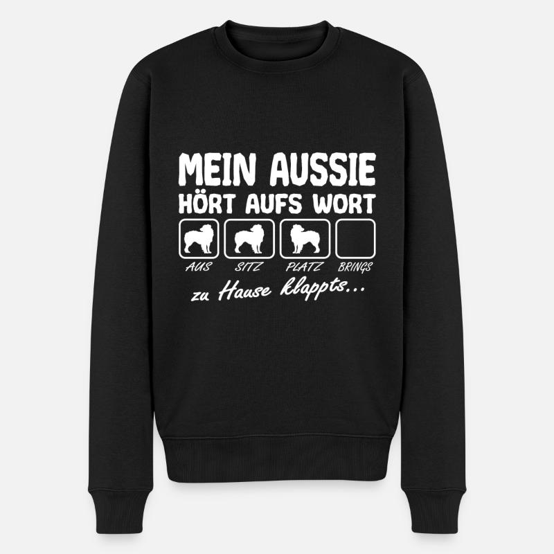 Aussie Hört aufs Wort Spruch Lustig - Männer Premium Bio Pullover - Schwarz