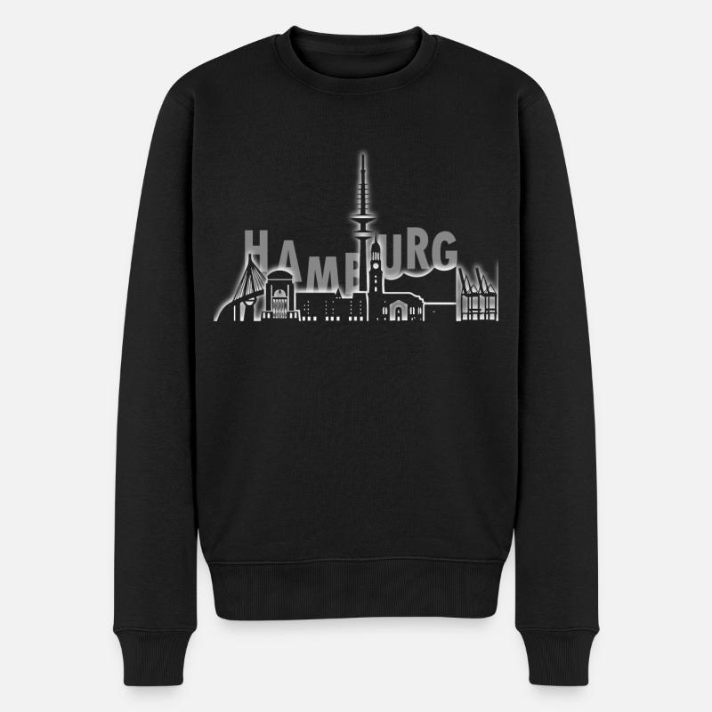Hamburg City Skyline Design - Männer Premium Bio Pullover - Schwarz