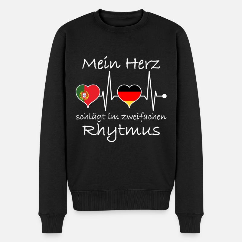 Portugal Deutschland Flagge Herzschlag - Männer Premium Bio Pullover - Schwarz