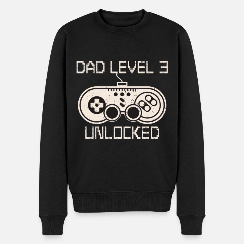 Papa Niveau 3 Unlocked Papa de Trois 3 enfants - Pull Premium bio Homme - noir