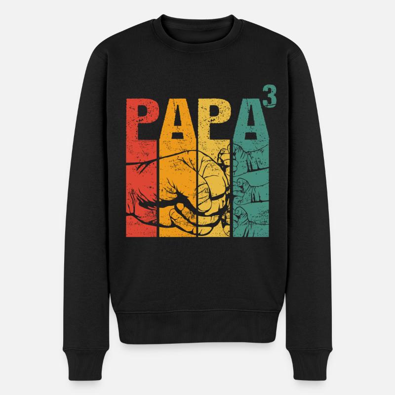 Papa Vater von 3 drittes Drei Kind Baby Kindern - Männer Premium Bio Pullover - Schwarz