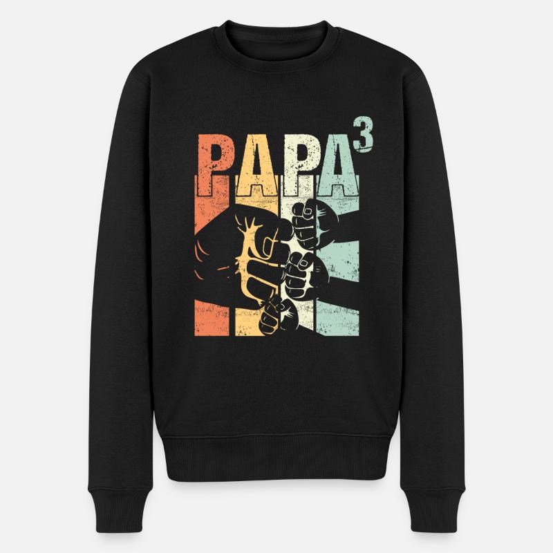 Papa Vater von 3 drittes Drei Kind Baby Kindern - Männer Premium Bio Pullover - Schwarz