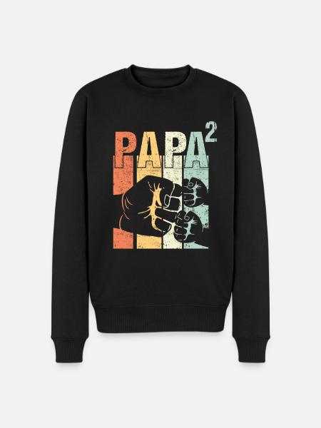 Papa Vater von 2 zwei Zweiten Kindern Zwillinge - Männer Premium Bio Pullover - Schwarz