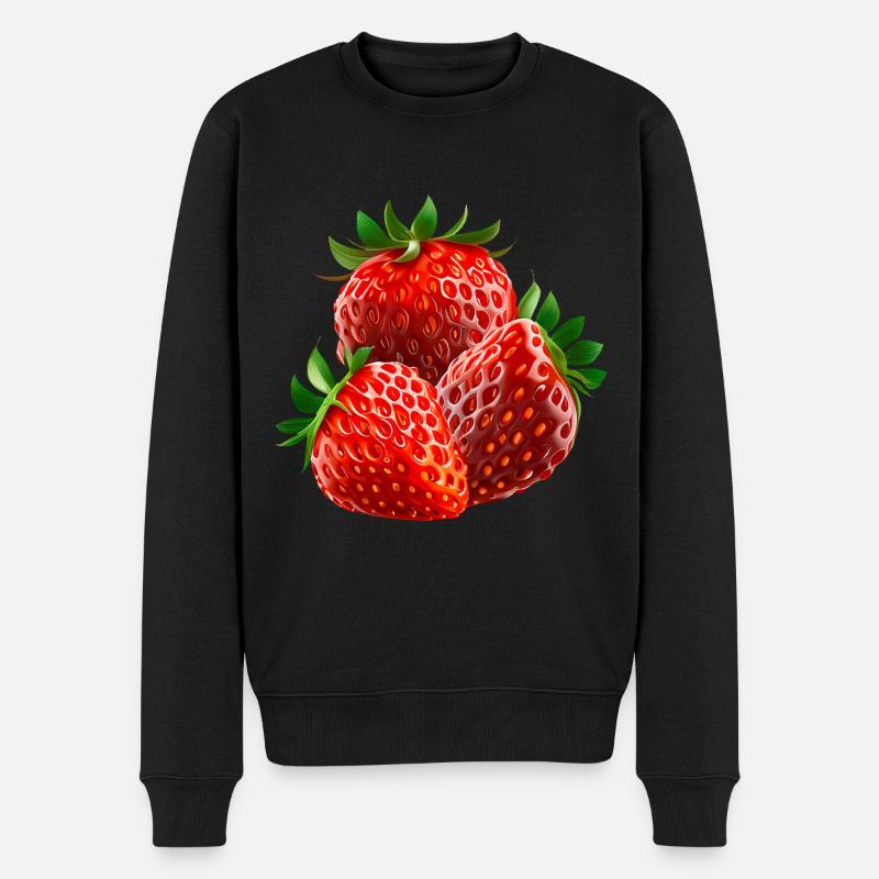 Erdbeere Erdbeeren - Männer Premium Bio Pullover - Schwarz