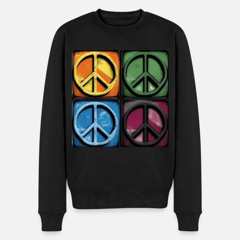Bunte Friedenssymbole - Männer Premium Bio Pullover - Schwarz