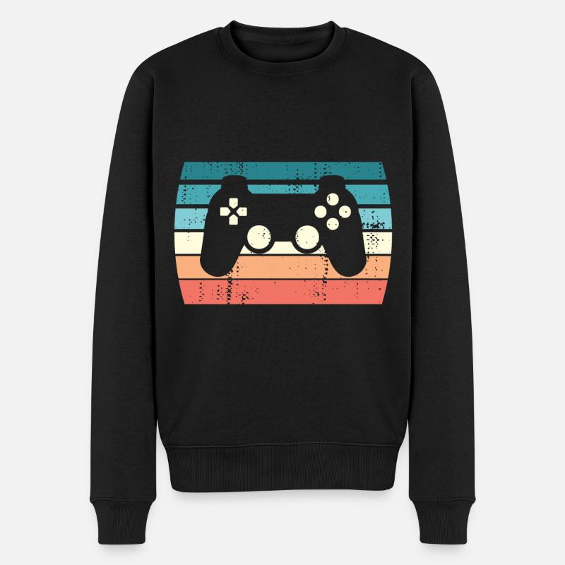 Retro Videospieler Sonnenuntergang Jungen Mädchen - Männer Premium Bio Pullover - Schwarz