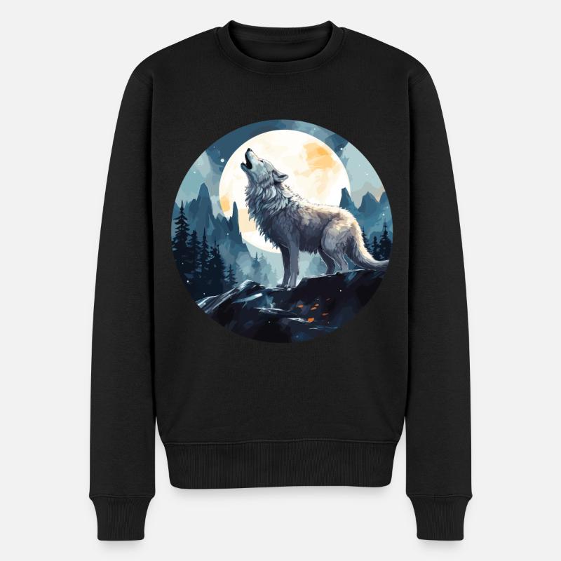 Ein Wolf, der unter dem Vollmond heult - Männer Premium Bio Pullover - Schwarz