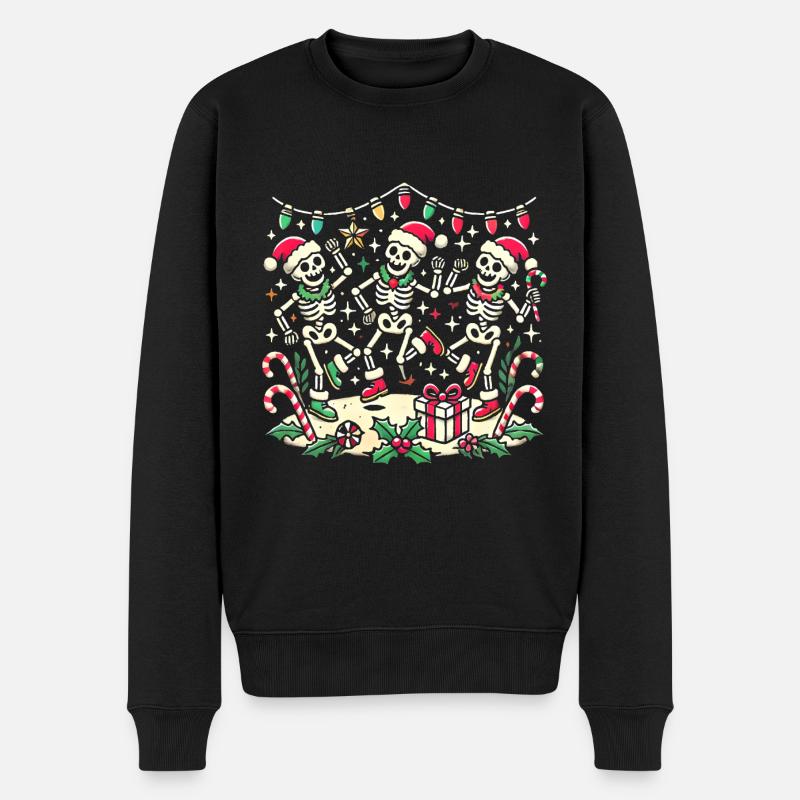 Festlich tanzende Skelette Weihnachten - Männer Premium Bio Pullover - Schwarz