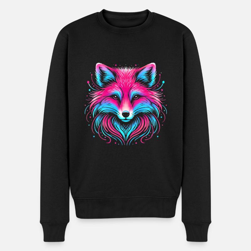 Neon Fuchs Leuchten Illustration Design - Männer Premium Bio Pullover - Schwarz