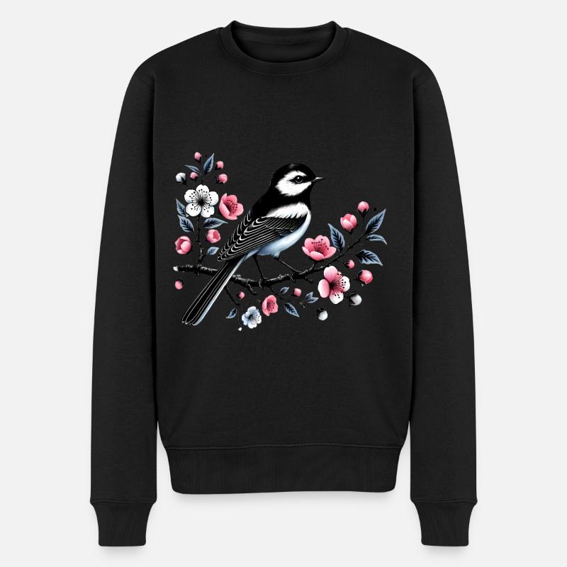 Chicadee auf blühendem Ast Design - Männer Premium Bio Pullover - Schwarz
