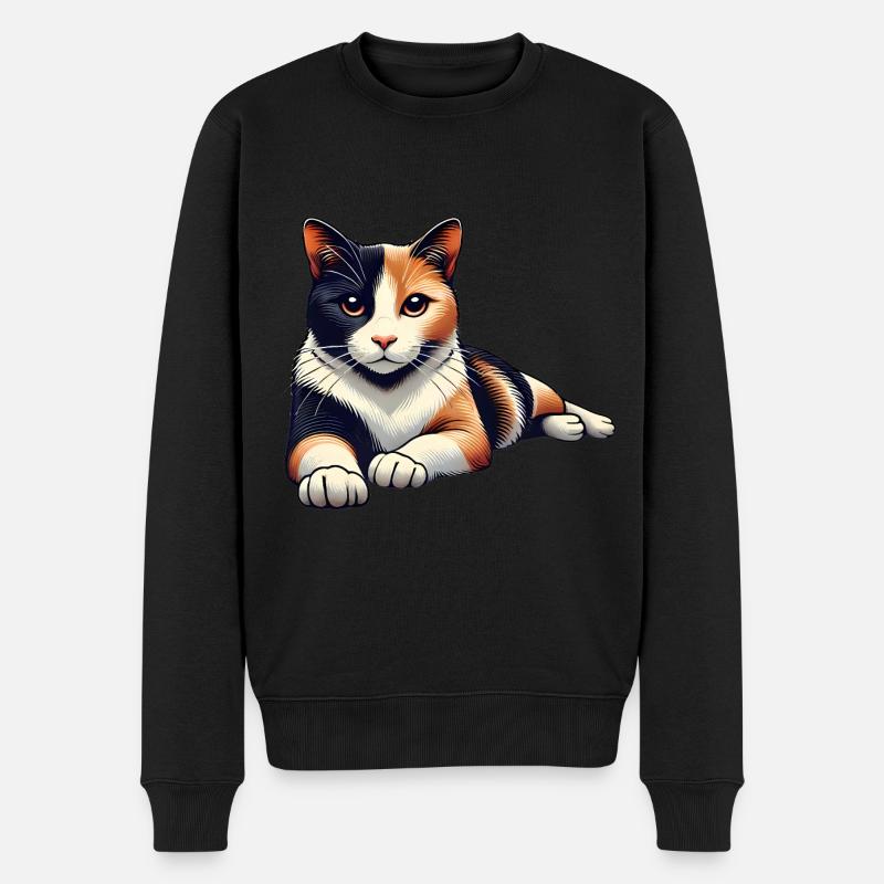 Illustration de chat calicot détendu - Pull Premium bio Homme - noir