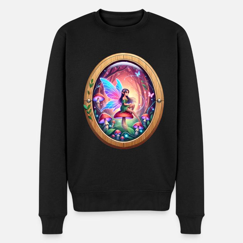Fée sur un motif de champignon arc-en-ciel - Pull Premium bio Homme - noir