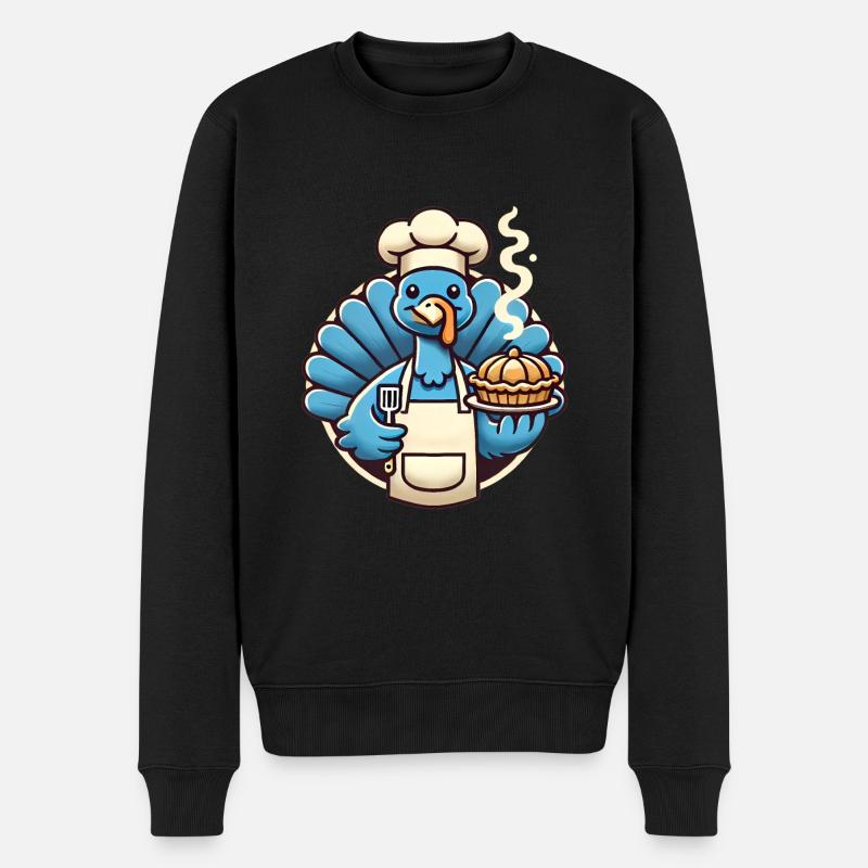Chef Truthahn serviert Kürbiskuchen - Männer Premium Bio Pullover - Schwarz