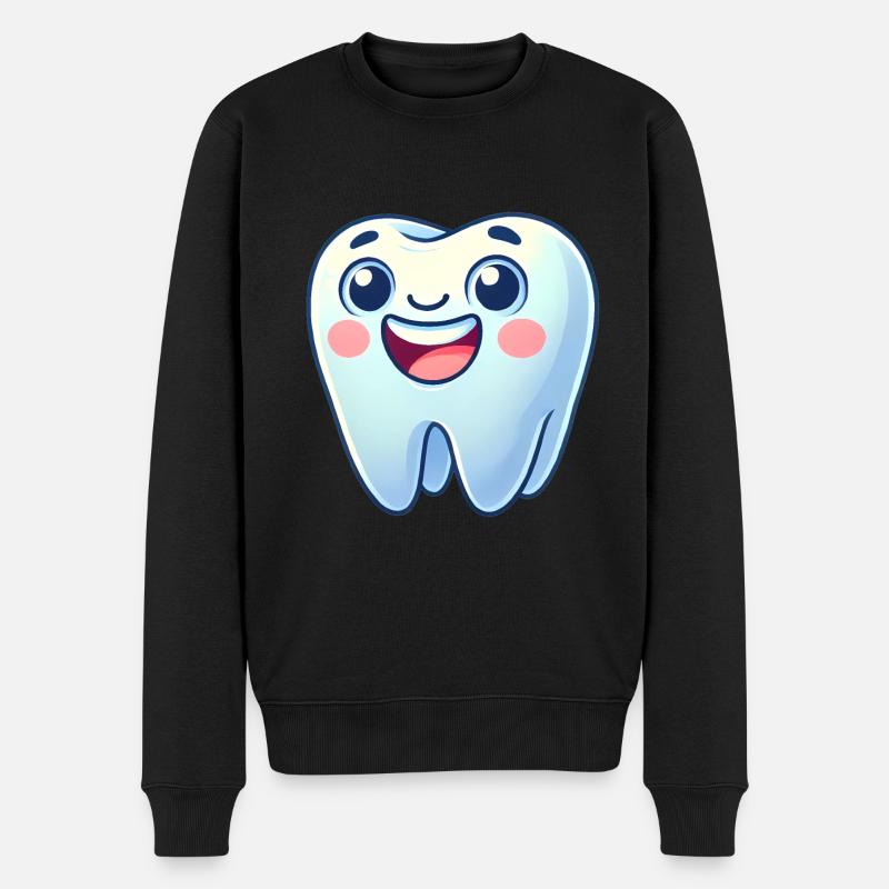 Lächelnder Zahn Cartoon Design - Männer Premium Bio Pullover - Schwarz