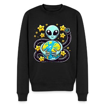 Lustiger Außerirdischer mit Erde Design - Männer Premium Bio Pullover - Schwarz - Vorne - Nico (187cm)