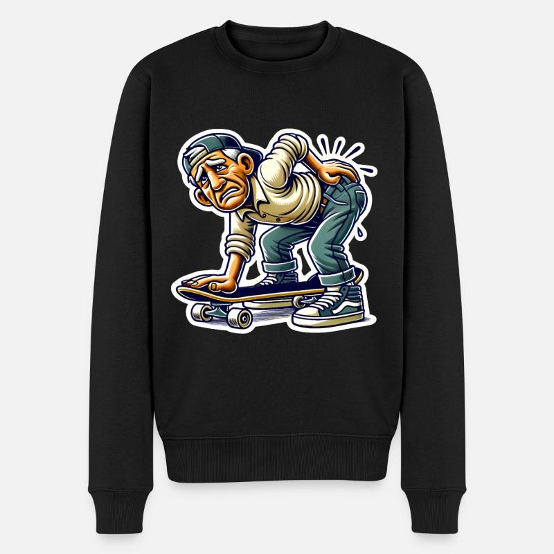 Lustiges älteres Skater Cartoon Design - Männer Premium Bio Pullover - Schwarz