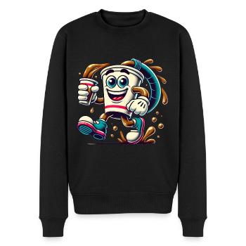 Lustige Kaffeetasse Cartoon Splash - Männer Premium Bio Pullover - Schwarz - Vorne - Nico (187cm)