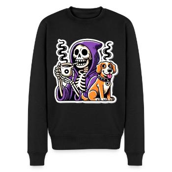 Skelett Kaffee Liebhaber mit Hund - Männer Premium Bio Pullover - Schwarz - Vorne - Nico (187cm)