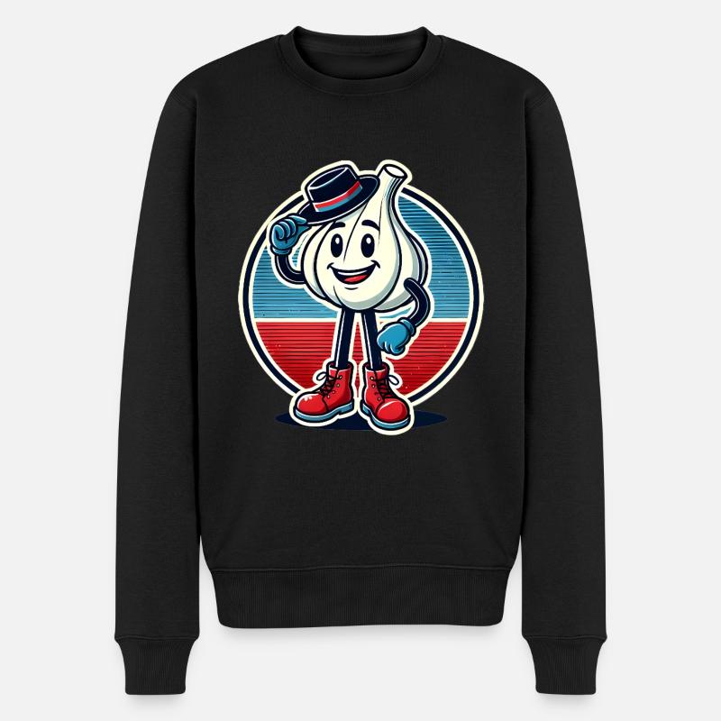 Lustiger Knoblauch-Cartoon-Weinlese Sticker - Männer Premium Bio Pullover - Schwarz