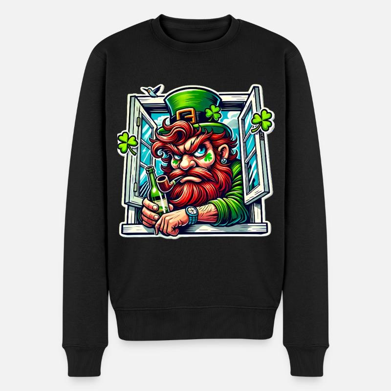 Mürrischer Kobold St. Patricks Fenster - Männer Premium Bio Pullover - Schwarz