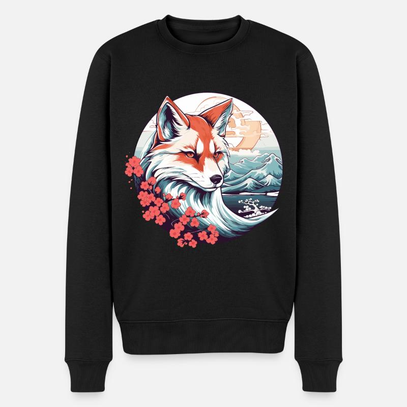 Anime Japan Kitsune Fuchs - Männer Premium Bio Pullover - Schwarz