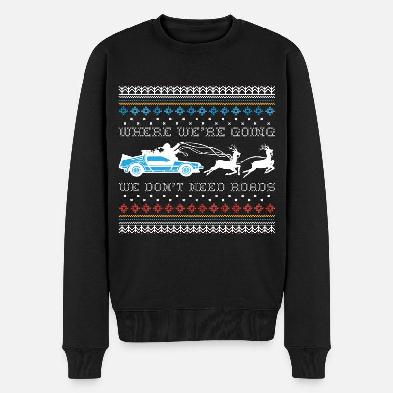 Zurück In Die Zukunft No Roads Ugly Christmas - Männer Premium Bio Pullover - Schwarz