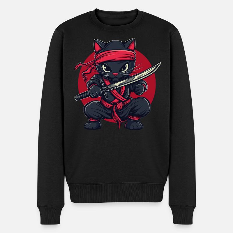 Chat Ninja - Pull Premium bio Homme - noir