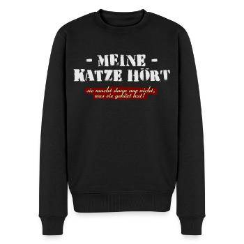 Meine Katze hört! - Männer Premium Bio Pullover - Schwarz - Vorne - Nico (187cm)