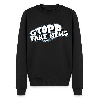 Stopp Fake News - Männer Premium Bio Pullover - Schwarz - Vorne - Nico (187cm)