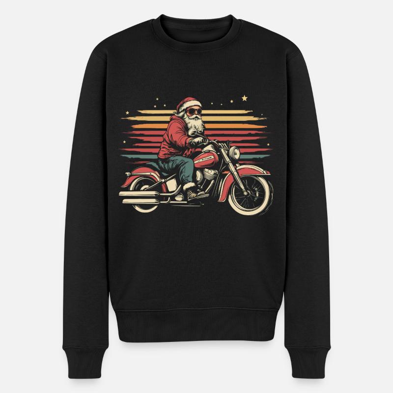 Weihnachtsmann fährt Motorrad - Männer Premium Bio Pullover - Schwarz