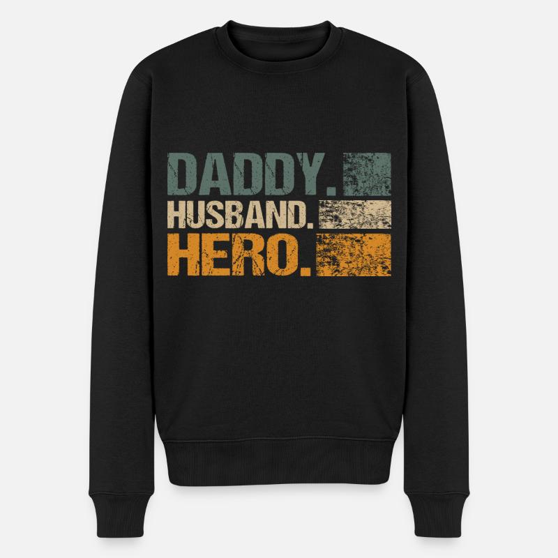 Husband Daddy Hero - Männer Premium Bio Pullover - Schwarz