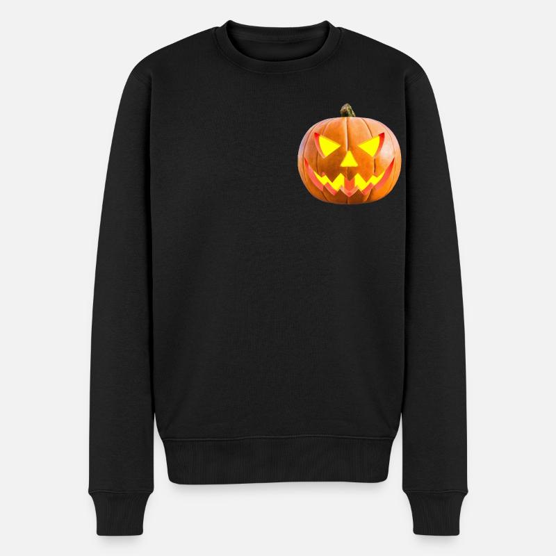 Halloween Kürbis - Kürbislaterne - Männer Premium Bio Pullover - Schwarz