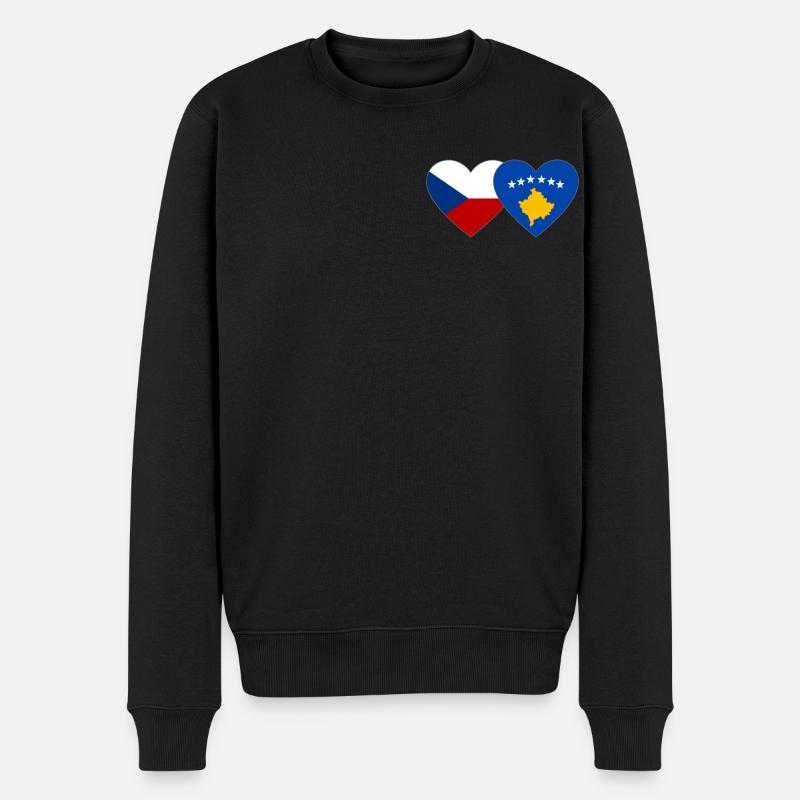 République tchèque Kosovo Drapeau Coeur - Pull Premium bio Homme - noir