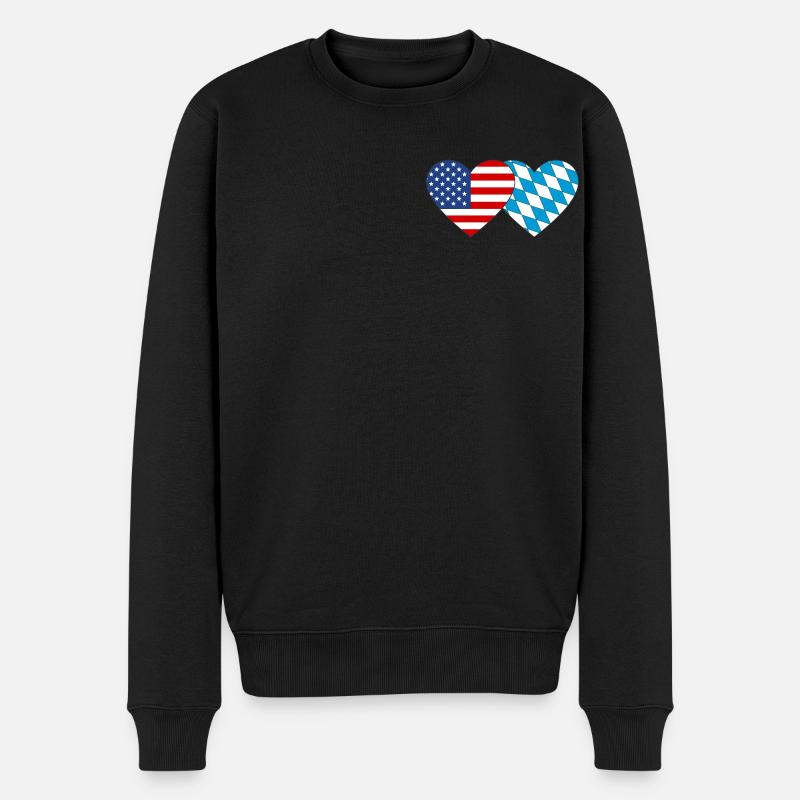 Amerika Bayern Flagge Herz - Männer Premium Bio Pullover - Schwarz