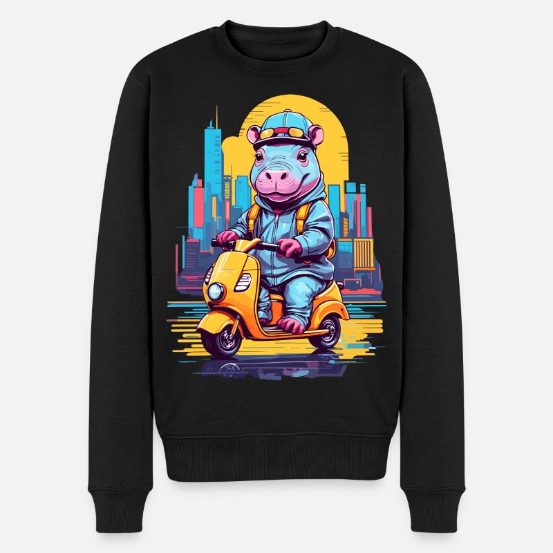 Hippopotame en scooter - Pull Premium bio Homme - noir