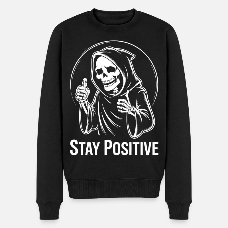 Skelett Daumen hoch Stay Positiv - Männer Premium Bio Pullover - Schwarz