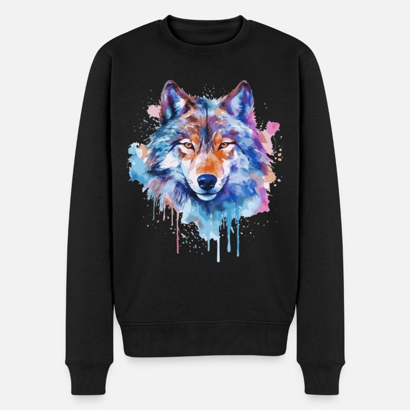 Aquarell Wolf - Männer Premium Bio Pullover - Schwarz
