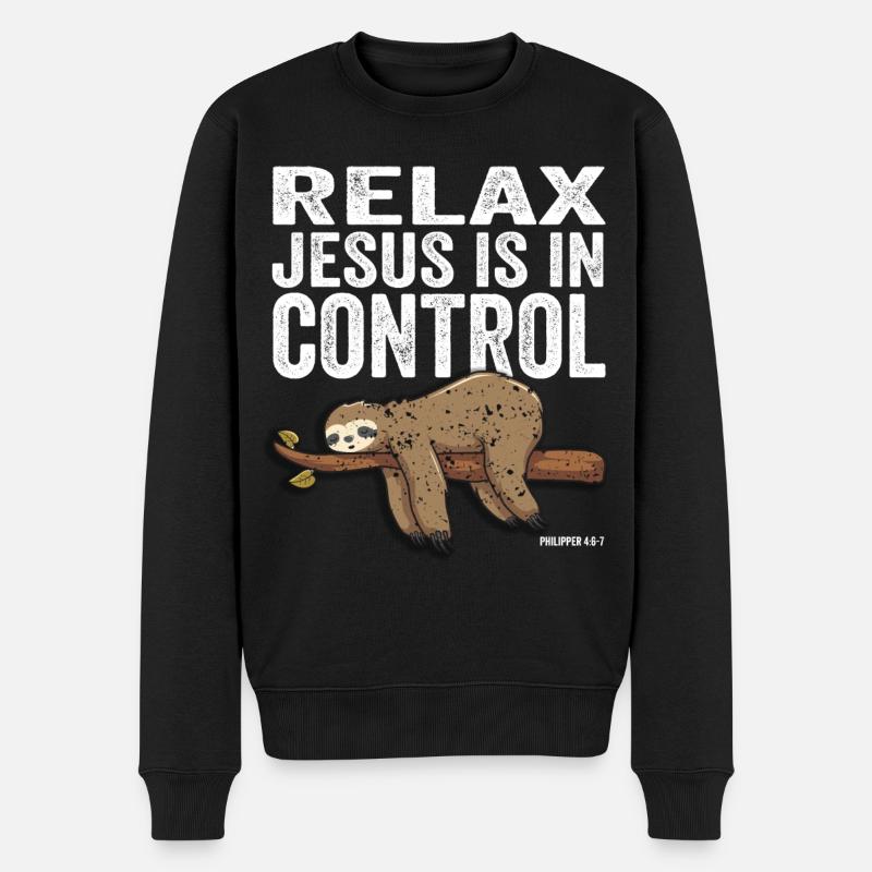 Jesus Christus Shirt - Relax Jesus is in Control - Männer Premium Bio Pullover - Schwarz