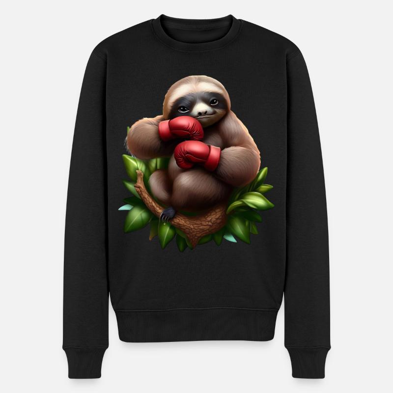 Boxendes Faultier auf Baum - Männer Premium Bio Pullover - Schwarz